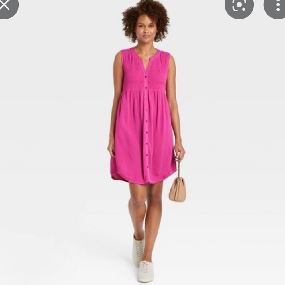 Sleeveless Smocked Button-Down Dress